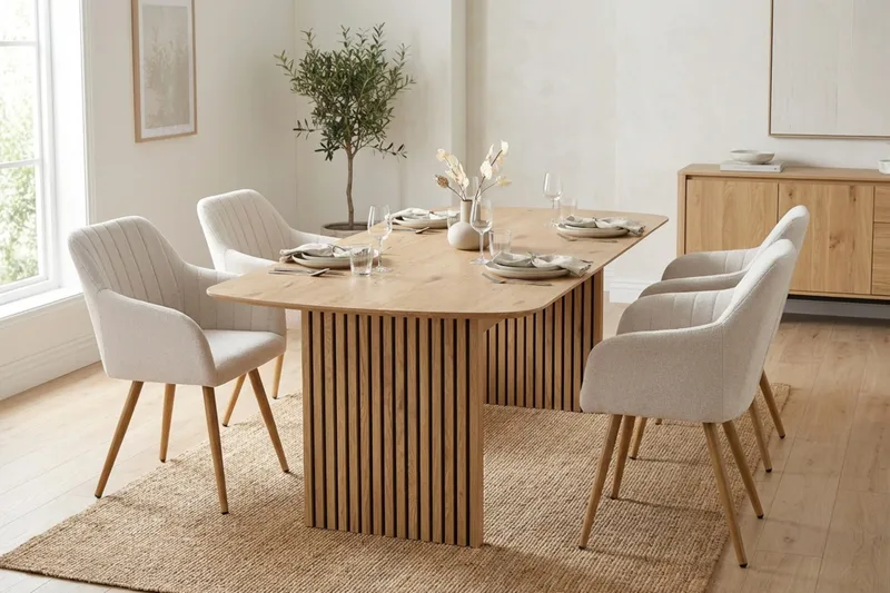 Richeto Spisegruppe Eik 180 cm med 6 Filippa spisestoler - Eik/Hvit - Møbler - Bord - Spisegrupper