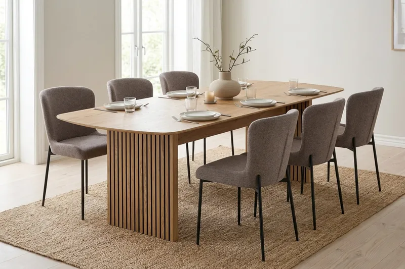 Richeto Spisegruppe Eik 210 cm med 6 Elsie Spisestoler - Eik/Grå - Møbler - Bord - Spisegrupper