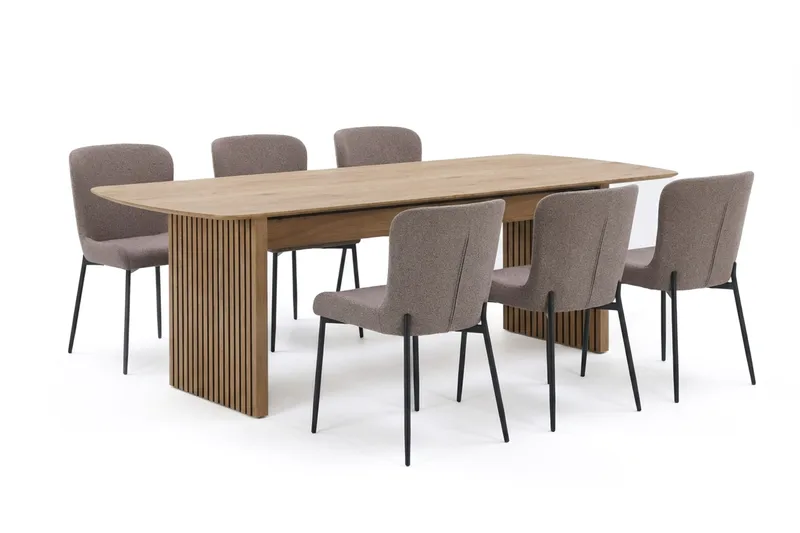 Richeto Spisegruppe Eik 210 cm med 6 Elsie Spisestoler, Eik/Grå