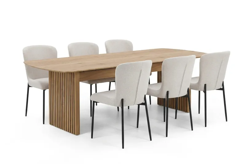 Richeto Spisegruppe Eik 210 cm med 6 Elsie Spisestoler - Eik/Hvit - Møbler - Bord - Spisegrupper