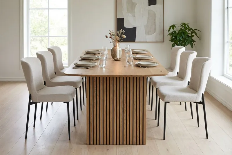 Richeto Spisegruppe Eik 210 cm med 6 Elsie Spisestoler - Eik/Hvit - Møbler - Bord - Spisegrupper