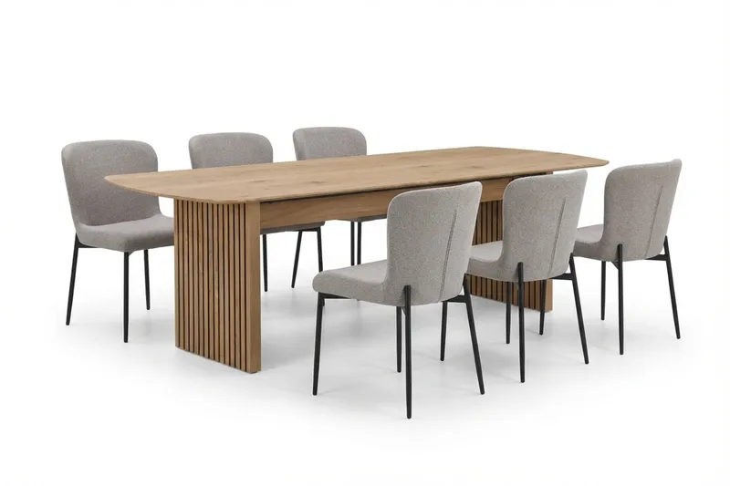 Richeto spisegruppe eik 210 cm med 6 Elsie spisestoler, Eik/lysegrå