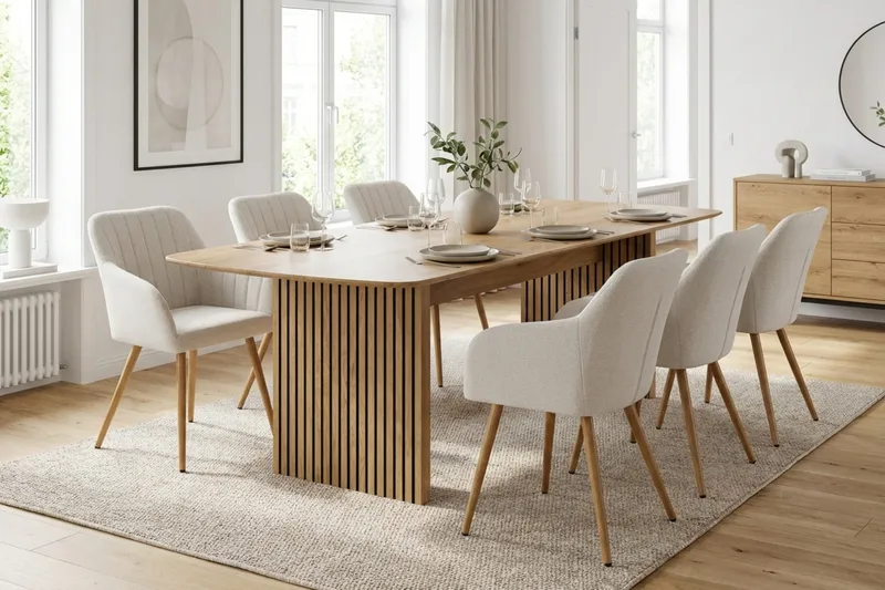 Richeto Spisegruppe Eik 210 cm med 6 Filippa spisestoler - Eik/Hvit - Møbler - Bord - Spisegrupper