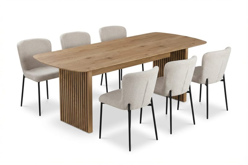 Richeto Spisegruppe Eik 240 cm med 6 Elsie Spisestoler - Eik/Hvit - Møbler - Bord - Spisegrupper