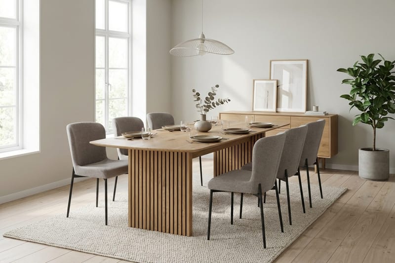 Richeto Spisegruppe Eik 240 cm med 6 Elsie Spisestoler - Eik/Lys grå - Møbler - Bord - Spisegrupper