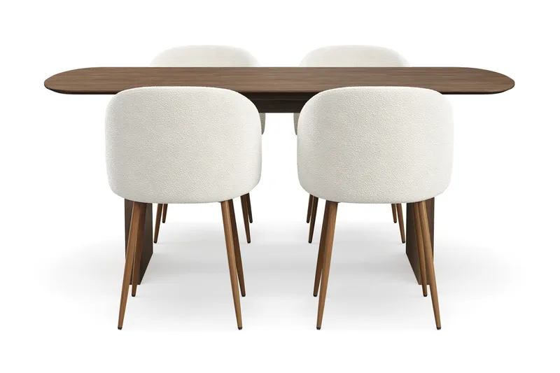 Richeto Spisegruppe med 4 Greya Spisestoler med Armlener, Røkt Eik/Hvit Bouclé