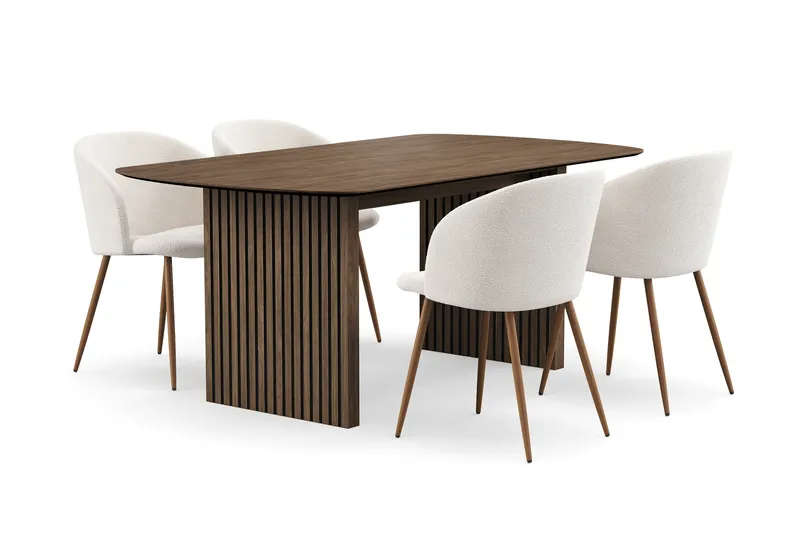 Richeto Spisegruppe med 4 Greya Spisestoler med Armlener - Røkt Eik/Hvit Bouclé - Møbler - Bord - Spisegrupper