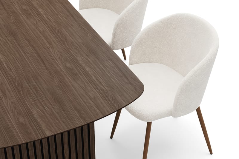 Richeto Spisegruppe med 4 Greya Spisestoler med Armlener - Røkt Eik/Hvit Bouclé - Møbler - Bord - Spisegrupper