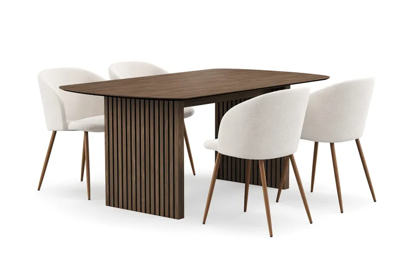 Richeto Spisegruppe med 4 Greya Spisestoler med Armlener - Røkt Eik/Hvit Bouclé - Møbler - Bord - Spisegrupper