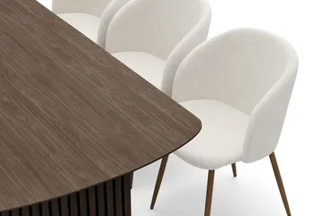 Richeto spisegruppe med 6 Greya spisestoler med armlener - Naturlig finish / hvit bouclé - Møbler - Bord - Spisegrupper