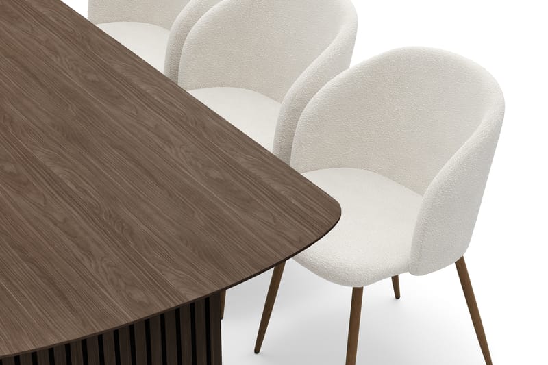 Richeto Spisegruppe med 6 Greya Spisestoler med Armlener - Naturlig Finish/Hvit Bouclé - Møbler - Bord - Spisegrupper