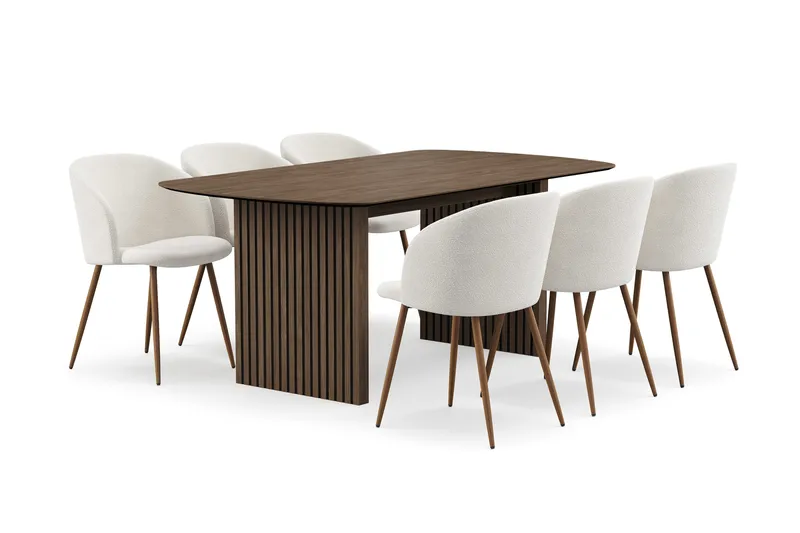 Richeto Spisegruppe med 6 Greya Spisestoler med Armlener - Røkt Eik/Hvit Bouclé - Møbler - Bord - Spisegrupper