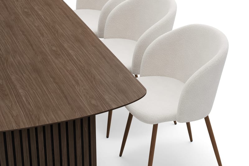 Richeto Spisegruppe med 6 Greya Spisestoler med Armlener - Røkt Eik/Hvit Bouclé - Møbler - Bord - Spisegrupper