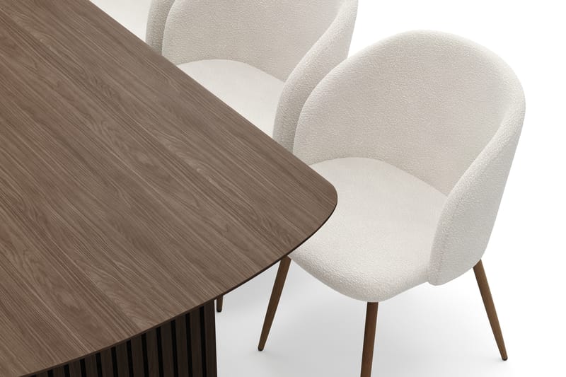 Richeto Spisegruppe med 6 Greya Spisestoler med Armlener - Røkt Eik/Hvit Bouclé - Møbler - Bord - Spisegrupper