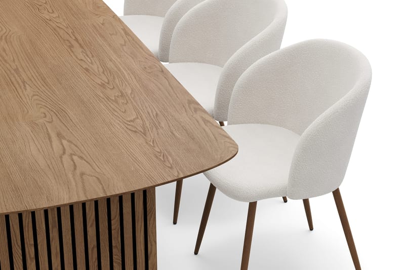 Richeto Spisegruppe med 6 Greya Spisestoler med Armlener - Røkt Eik/Hvit Bouclé - Møbler - Bord - Spisegrupper