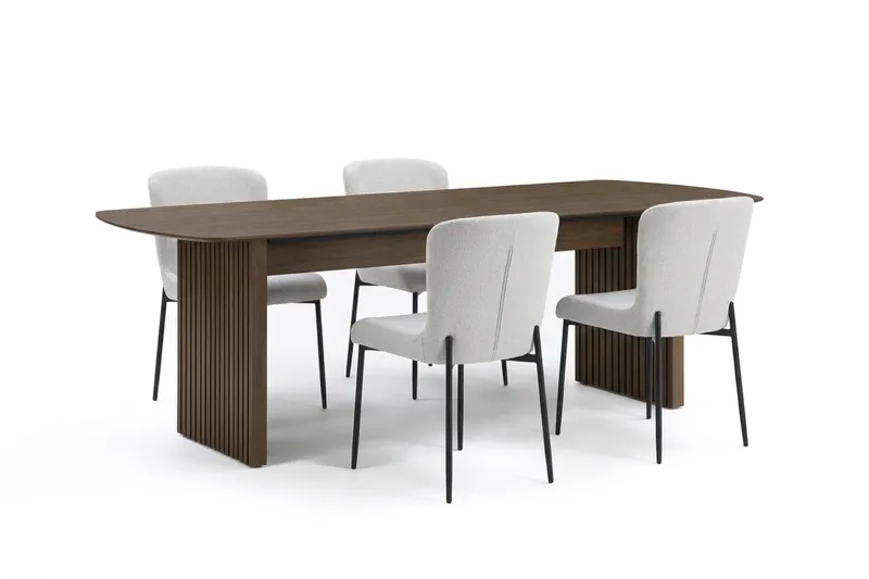 Richeto Spisegruppe Røkt Eik 180 cm med 4 Elsie Spisestoler, Røkt eik/Hvit