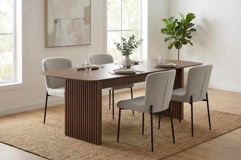 Richeto Spisegruppe Røkt Eik 180 cm med 4 Elsie Spisestoler - Røkt eik/Hvit - Møbler - Bord - Spisegrupper