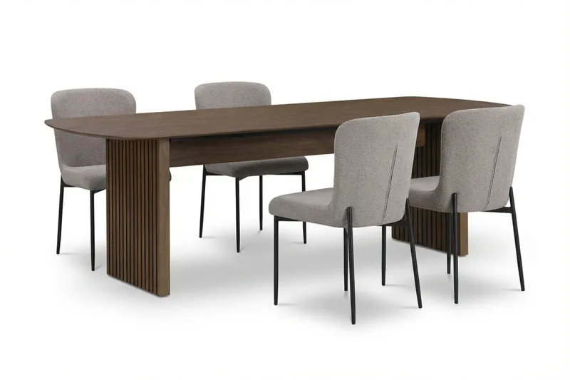 Richeto Spisegruppe Røkt Eik 180 cm med 4 Elsie Spisestoler - Røkt eik/Lys grå - Møbler - Bord - Spisegrupper