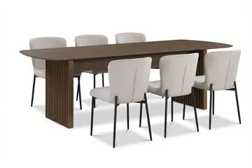 Richeto Spisegruppe Røkt Eik 210 cm med 6 Elsie Spisestoler