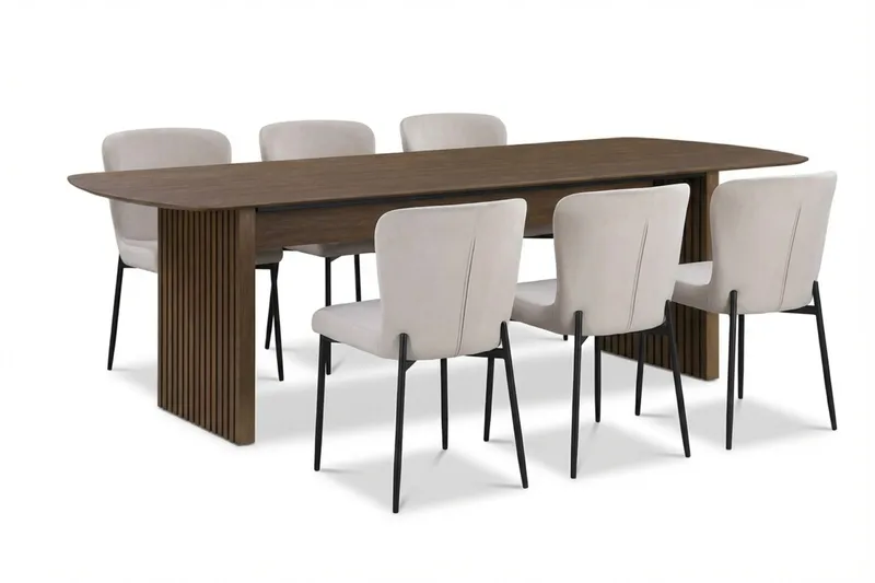 Richeto Spisegruppe Røkt Eik 210 cm med 6 Elsie Spisestoler - Røkt eik/Beige - Møbler - Bord - Spisegrupper