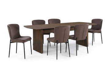 Richeto Spisegruppe Røkt Eik 210 cm med 6 Elsie Spisestoler