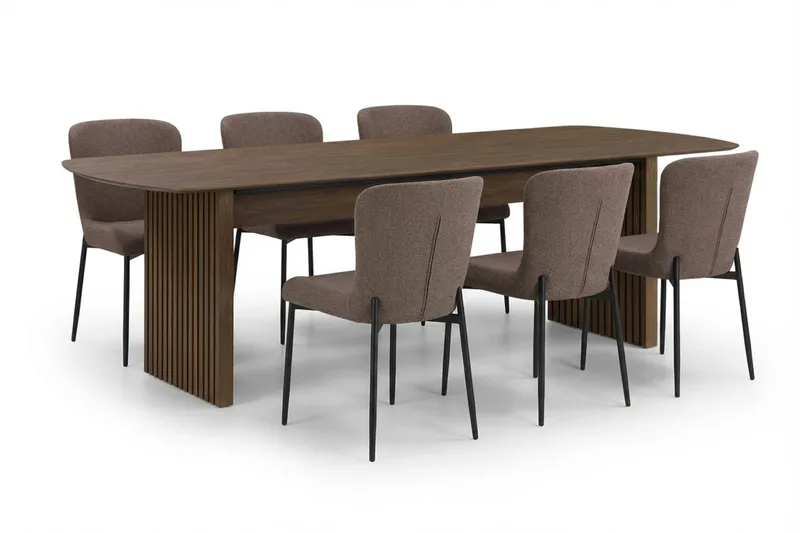 Richeto Spisegruppe Røkt Eik 210 cm med 6 Elsie Spisestoler - Røkt eik/Grå - Møbler - Bord - Spisegrupper