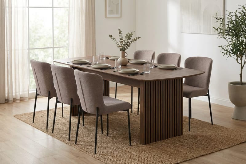 Richeto Spisegruppe Røkt Eik 210 cm med 6 Elsie Spisestoler - Røkt eik/Grå - Møbler - Bord - Spisegrupper