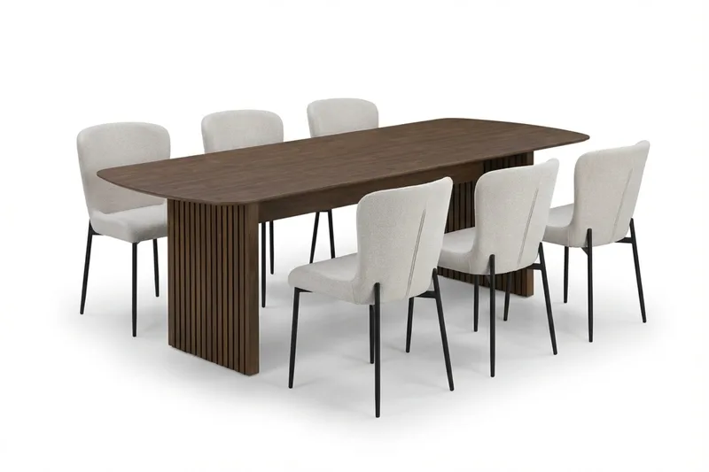 Richeto Spisegruppe Røkt Eik 210 cm med 6 Elsie Spisestoler - Røkt eik/Hvit - Møbler - Bord - Spisegrupper