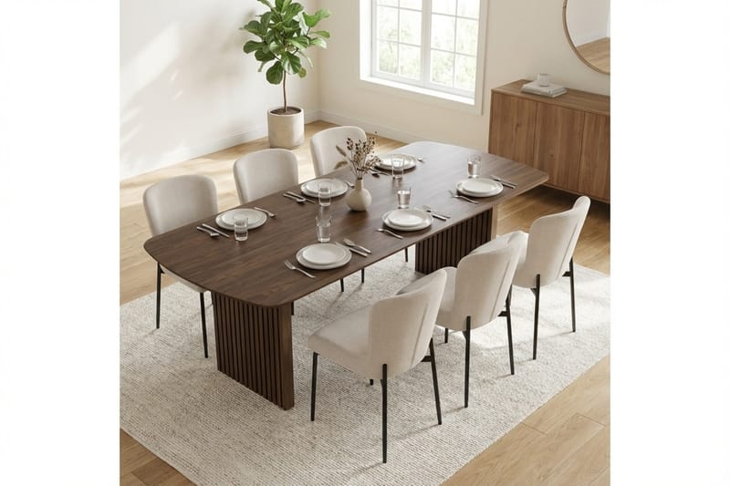 Richeto Spisegruppe Røkt Eik 210 cm med 6 Elsie Spisestoler - Røkt eik/Hvit - Møbler - Bord - Spisegrupper