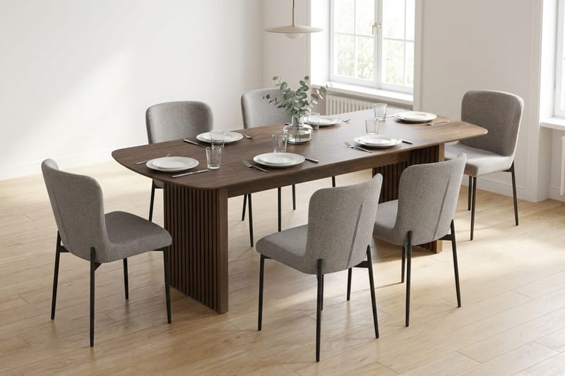 Richeto Spisegruppe Røkt Eik 210 cm med 6 Elsie Spisestoler - Røkt eik/Lys grå - Møbler - Bord - Spisegrupper