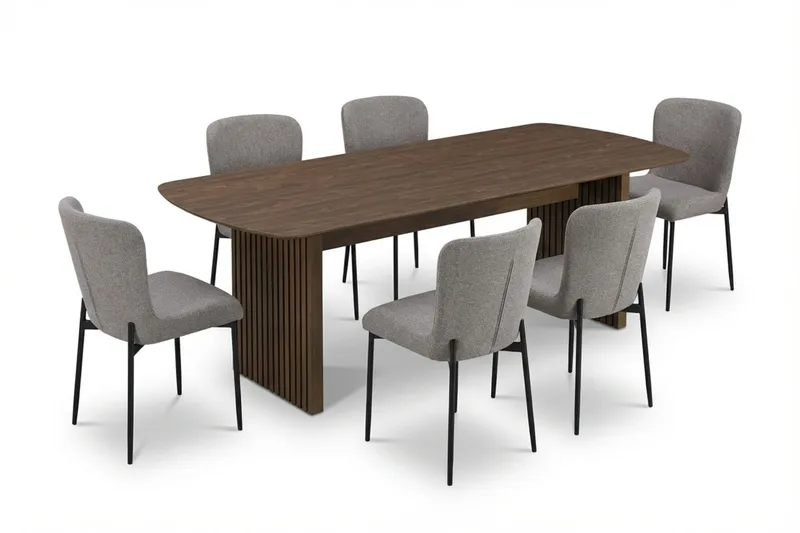 Richeto Spisegruppe Røkt Eik 210 cm med 6 Elsie Spisestoler, Røkt eik/Lys grå