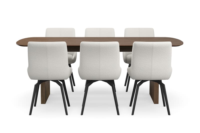 Richeto Spisegruppe Røkt Eik 210 cm med 6 Mora Snurrestoler - Røkt eik/Lys beige - Møbler - Bord - Spisegrupper