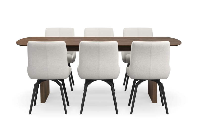 Richeto spisegruppe røkt eik 210 cm med 6 Mora snurrestoler - Røkt eik/lysbeige - Møbler - Bord - Spisegrupper
