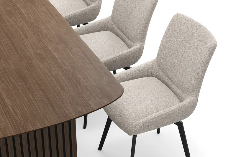 Richeto Spisegruppe Røkt Eik 210 cm med 6 Mora Snurrestoler - Røkt eik/Mørk beige - Møbler - Bord - Spisegrupper