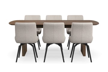 Richeto spisegruppe røkt eik 210 cm med 6 Mora snurrestoler - Røkt eik/mørkbeige - Møbler - Bord - Spisegrupper