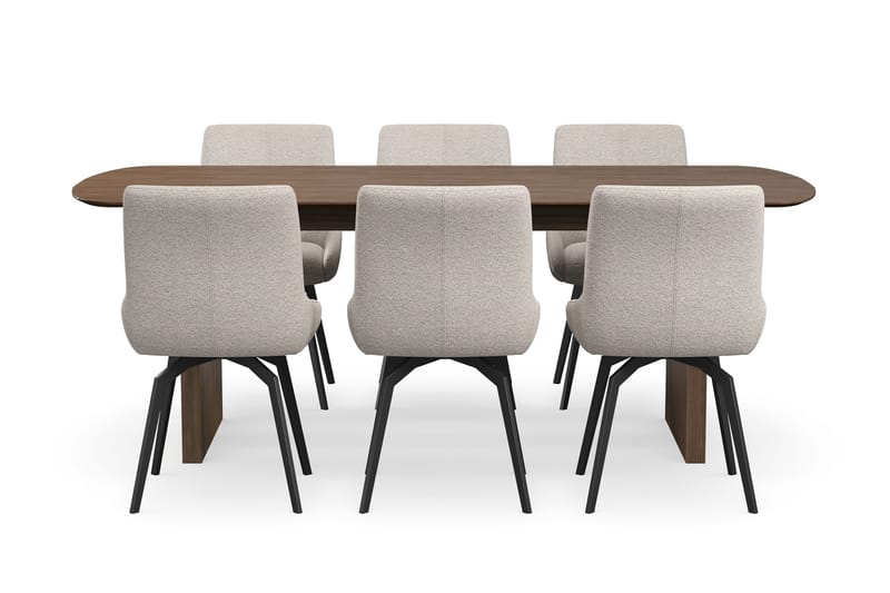Richeto spisegruppe røkt eik 210 cm med 6 Mora snurrestoler - Røkt eik/mørkbeige - Møbler - Bord - Spisegrupper