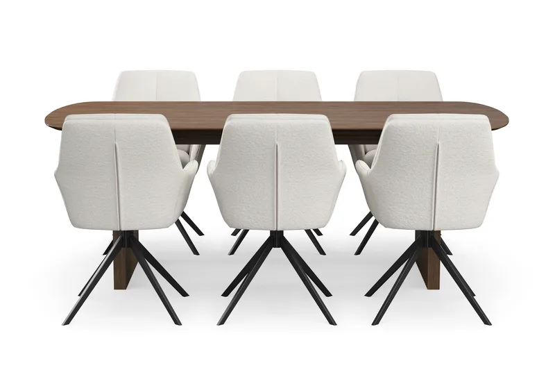 Richeto Spisegruppe Røkt Eik 210 cm med 6 Torsby Snurrestoler - Røkt eik/Lys beige - Møbler - Bord - Spisegrupper