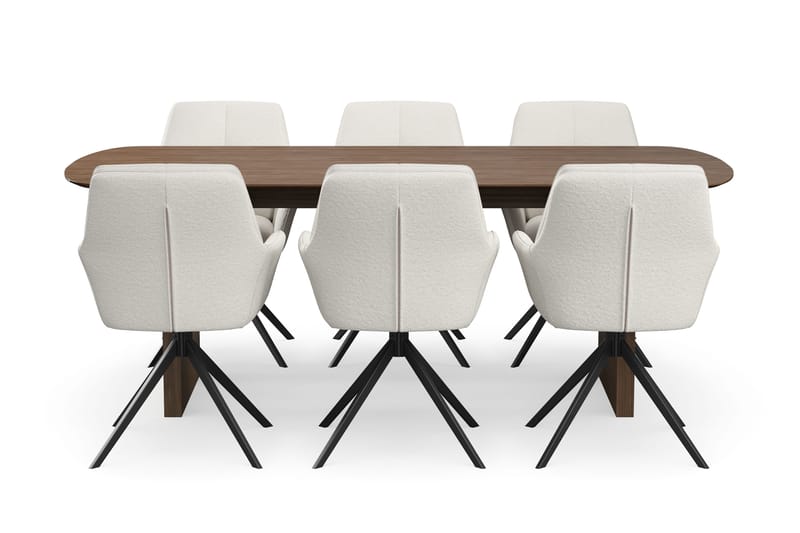 Richeto Spisegruppe Røkt Eik 210 cm med 6 Torsby Snurrestoler - Røkt eik/Lys beige - Møbler - Bord - Spisegrupper