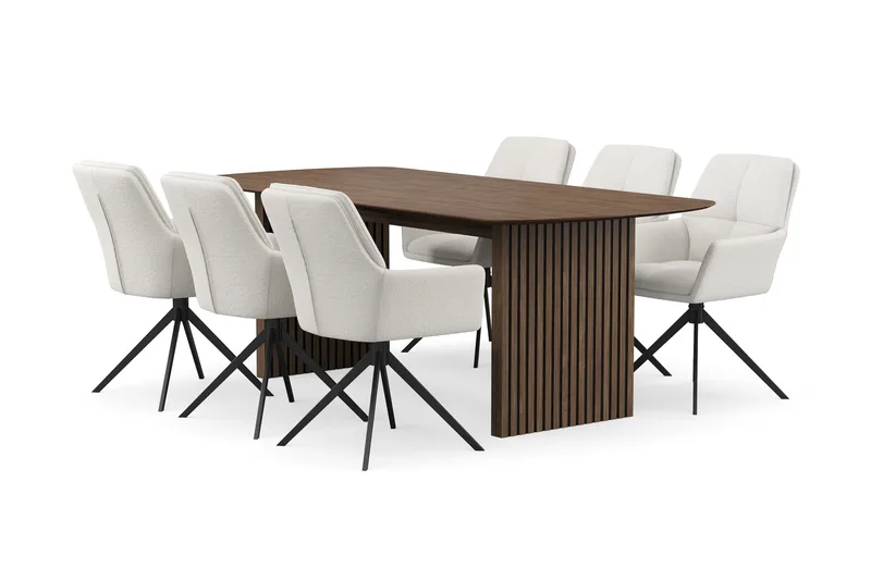 Richeto spisegruppe røkt eik 210 cm med 6 Torsby snurrestoler, Røkt eik/lysbeige