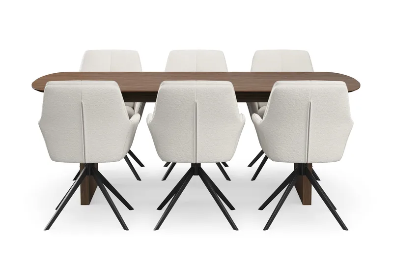 Richeto spisegruppe røkt eik 210 cm med 6 Torsby snurrestoler - Røkt eik/lysbeige - Møbler - Bord - Spisegrupper