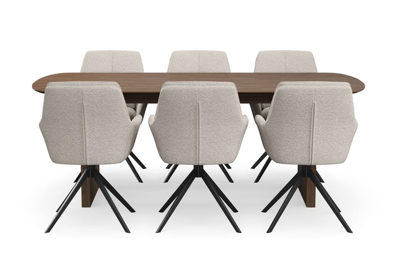 Richeto Spisegruppe Røkt Eik 210 cm med 6 Torsby Snurrestoler - Røkt eik/Mørk beige - Møbler - Bord - Spisegrupper