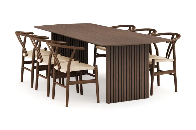 Richeto Spisegruppe Røkt Eik 240 cm med 6 Dastoori Spisestoler, Røyket Eik