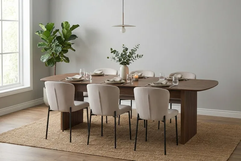 Richeto Spisegruppe Røkt Eik 240 cm med 6 Elsie Spisestoler - Røkt eik/Beige - Møbler - Bord - Spisegrupper