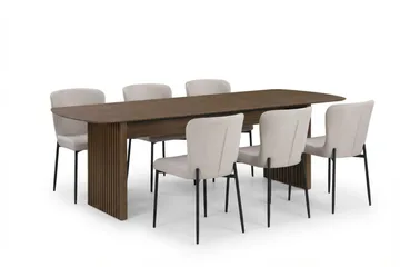 Richeto Spisegruppe Røkt Eik 240 cm med 6 Elsie Spisestoler