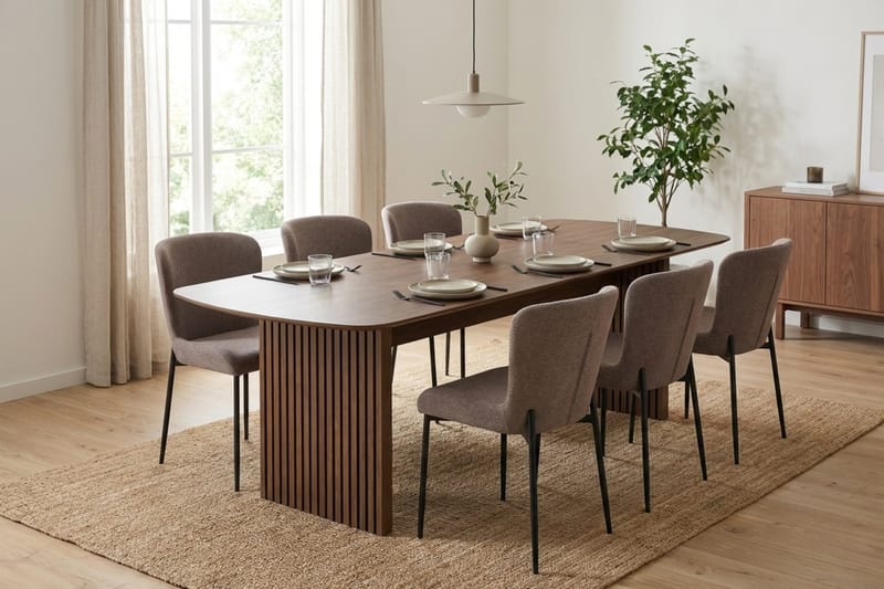 Richeto Spisegruppe Røkt Eik 240 cm med 6 Elsie Spisestoler - Røkt eik/Grå - Møbler - Bord - Spisegrupper