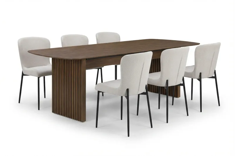 Richeto Spisegruppe Røkt Eik 240 cm med 6 Elsie Spisestoler - Røkt eik/Hvit - Møbler - Bord - Spisegrupper