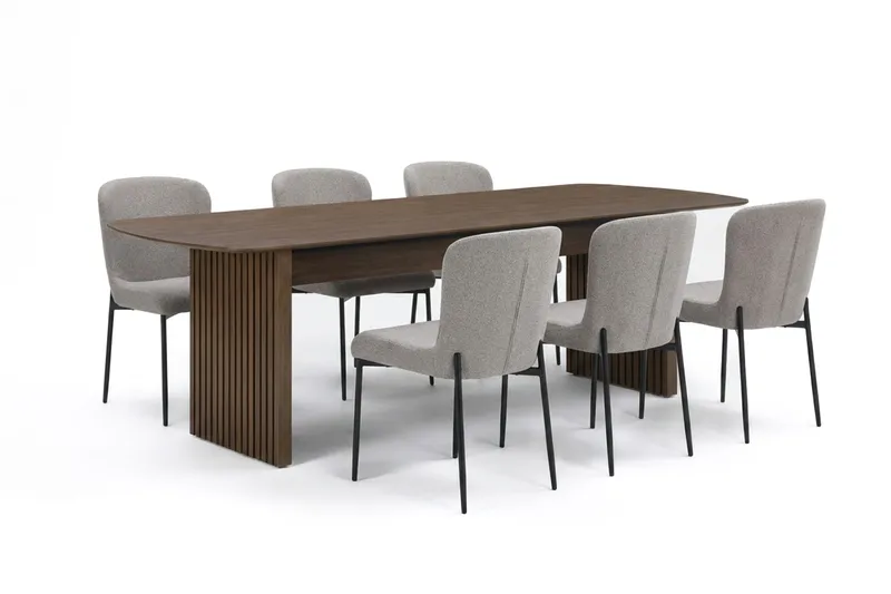 Richeto Spisegruppe Røkt Eik 240 cm med 6 Elsie Spisestoler - Røkt eik/Lys grå - Møbler - Bord - Spisegrupper