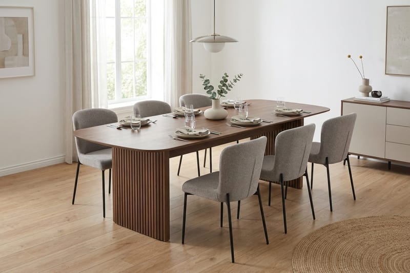 Richeto Spisegruppe Røkt Eik 240 cm med 6 Elsie Spisestoler - Røkt eik/Lys grå - Møbler - Bord - Spisegrupper