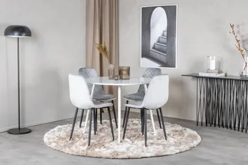 Ridones Spisegruppe 100 cm Rund inkl. 4 Ypas Stoler - Hvit/Grå/Svart - Møbler - Bord - Spisegrupper