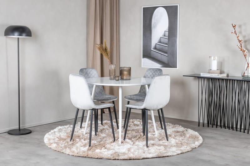 Ridones Spisegruppe 100 cm Rund inkl. 4 Ypas Stoler - Hvit/Grå/Svart - Møbler - Bord - Spisegrupper
